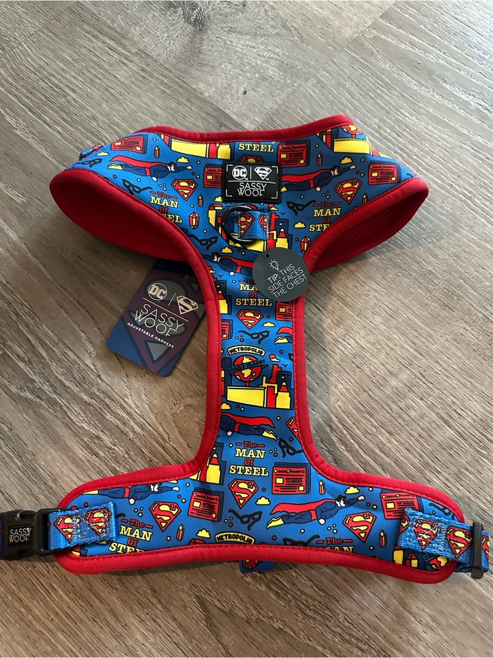 Sassy Woof DC Comics Superman Blue & Red Dog Harness XL